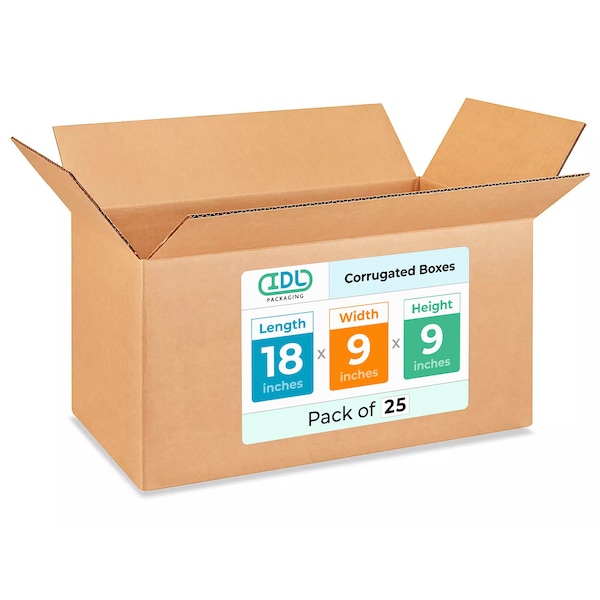 Idl Packaging 18 in x 9 in x 9 in Shipping Box, Kraft, Corrugate, Single Wall, 200#, 25 PK B-1899-25 - main
